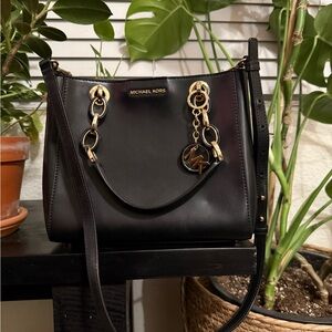 Michael Kors Black Shoulder Bag with Gold Accents